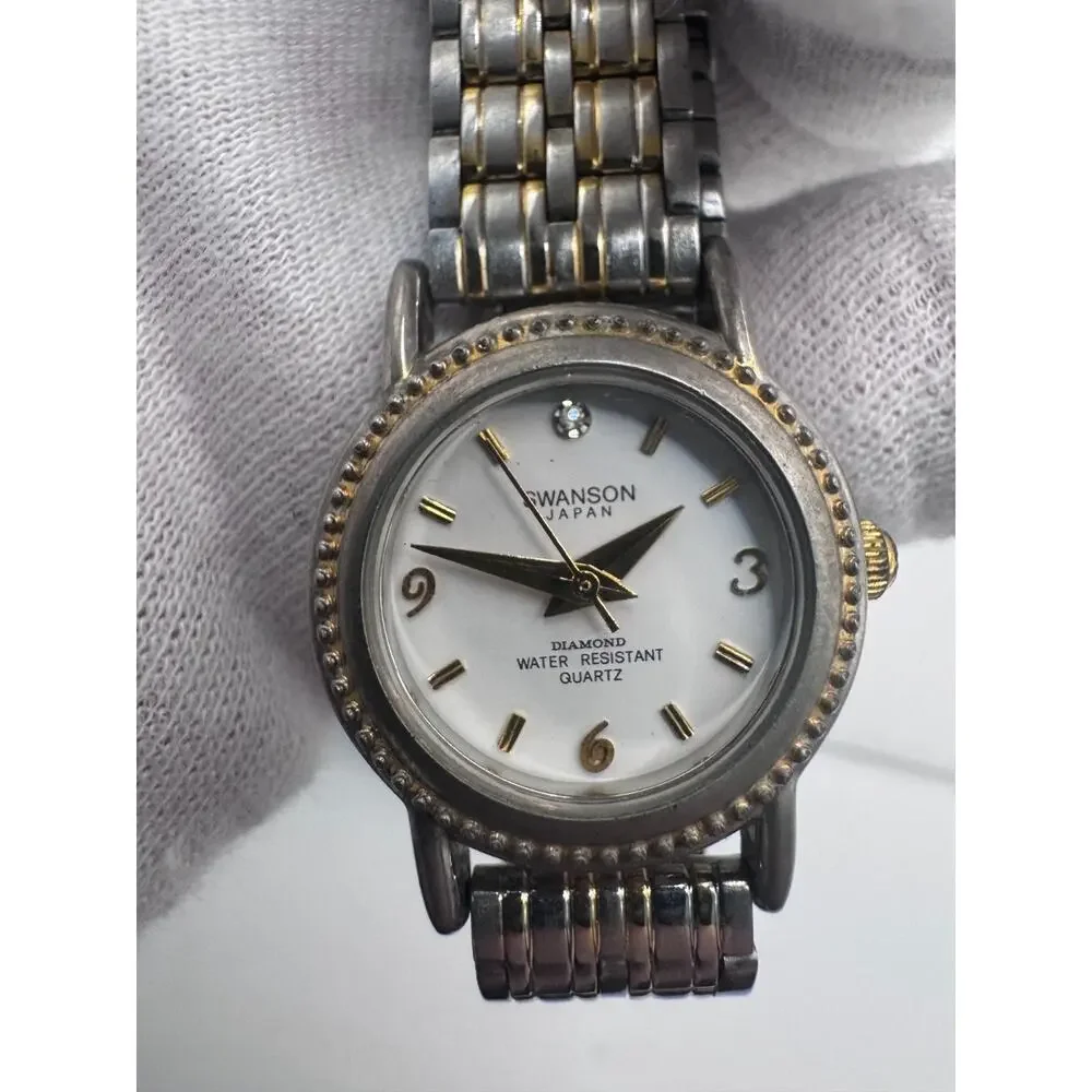 Swanson Japan Quartz Watch Two-Tone Day Date Diamond Vintage